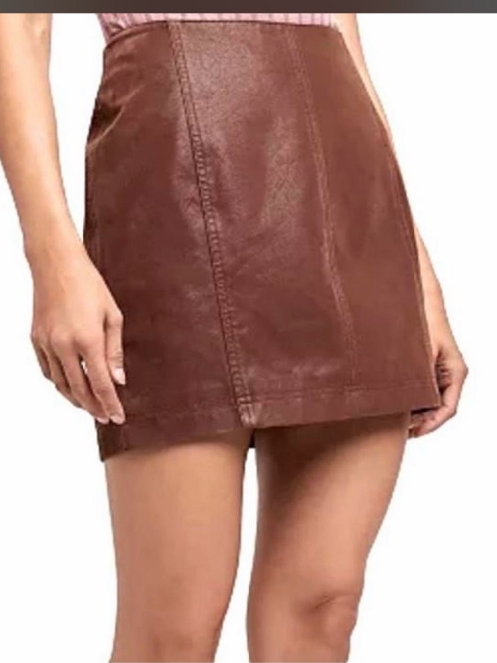 Free People Brown Faux Leather Mini Skirt Size 10